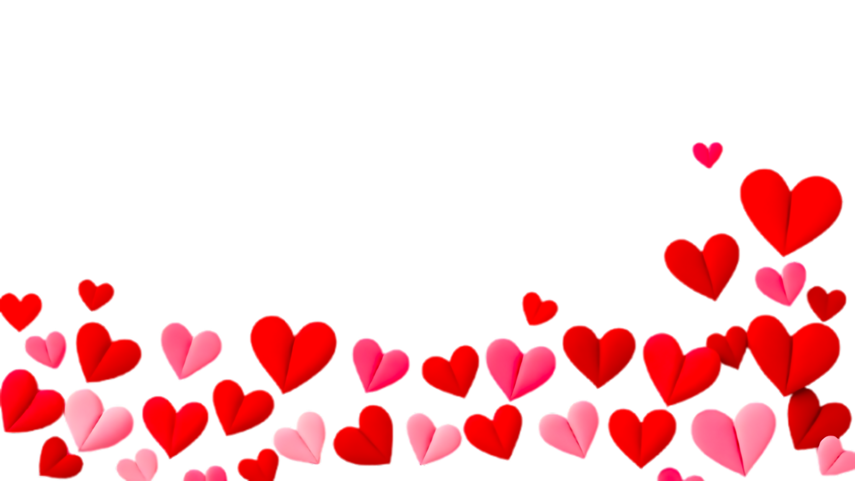 A beautiful decorations for Valentine's day design border of red and pink hearts isolated on transparent background png