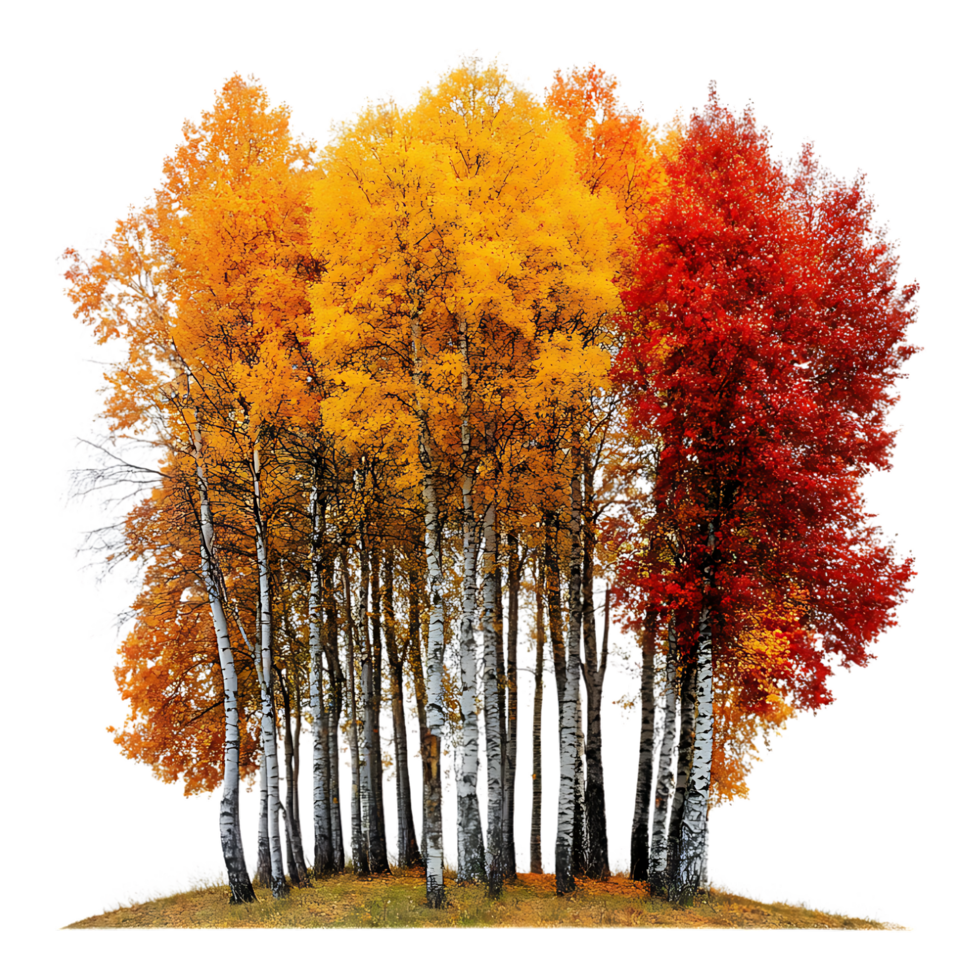 Autumnal Aspen Grove over Transparent Background for Seasonal Designs, Nature Projects, or Outdoor-Themed Branding png