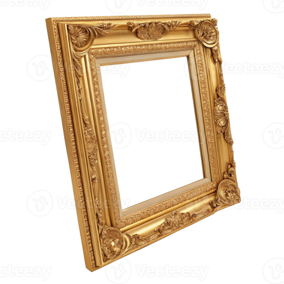 Luxurious Golden Ornate Picture Frame with Intricate Designs Perfect for Showcasing Art and Cherished Memories in Your Home or Elegant Gallery Space png