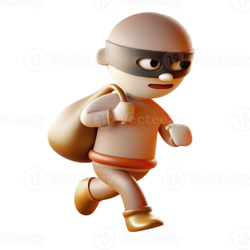 Cartoon Character Dressed as a Robber Running Quickly with a Bag in Tow and Expressing Mischievous Intent on a Colorful Background of Fun png