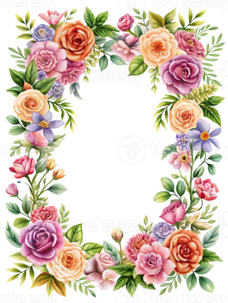 Elegant Frame Design with Lush Flowers and Greenery Bringing a Touch of Nature Perfect for Framing Your Photos and Enhancing Beautiful Displays in Your Home png