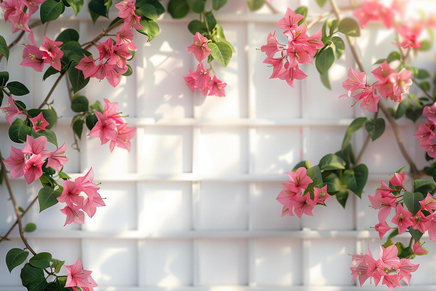 Pink flowers on a white wall photo