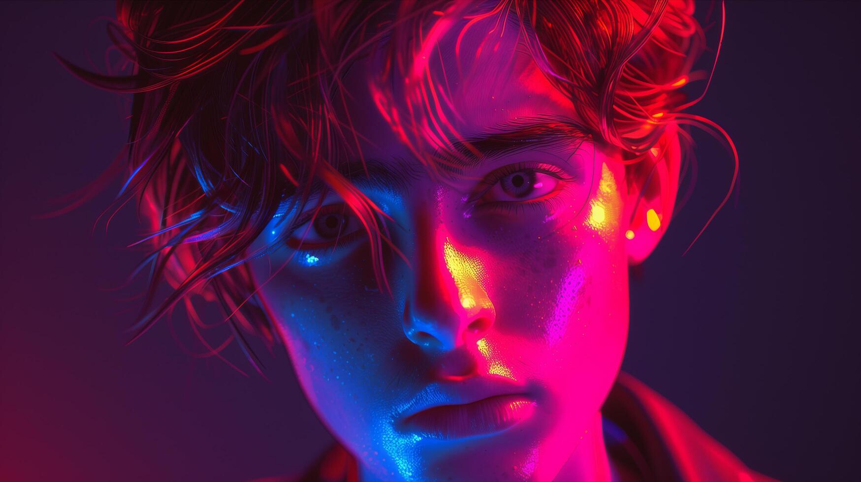 A man with neon lights on his face photo