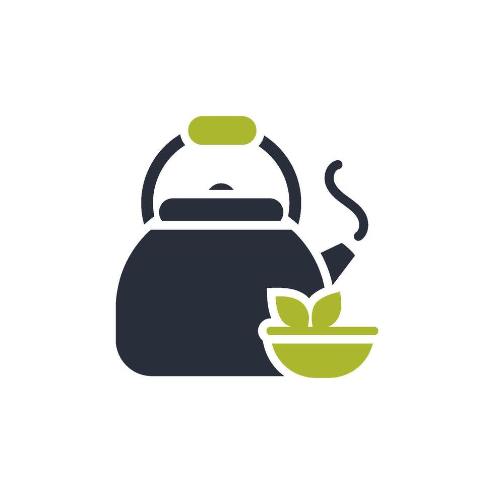This beautifully designed icon features an elegant kettle and a bowl of fresh herbs, embodying the cozy essence of tea time and a tranquil spa vibe, perfect for wellness and holistic health themes vector