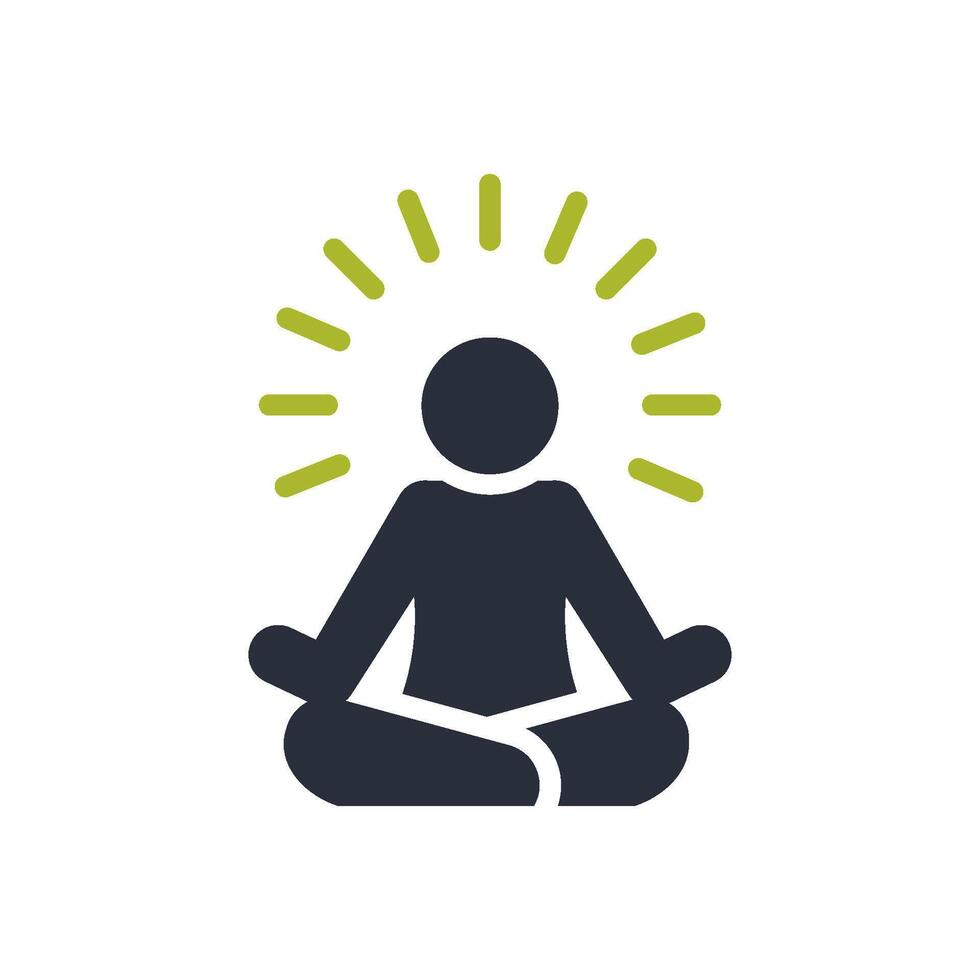 This icon beautifully represents relaxation and mindfulness, as it showcases a meditative figure fully enveloped in a vibrant aura, making it an ideal choice for spa, retreat, and wellness themes vector