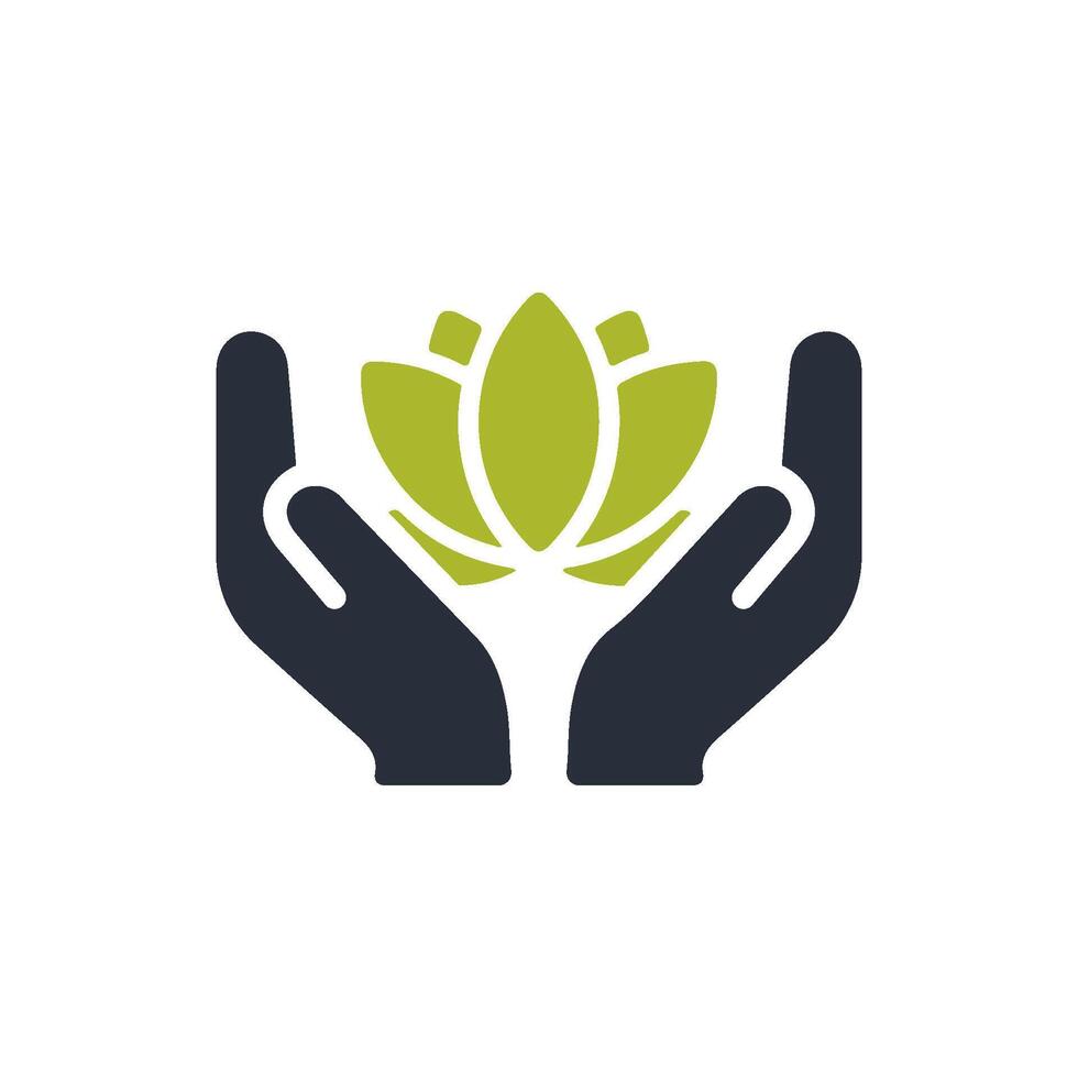 The icon of hands cradling a lotus flower symbolizes tranquility and wellness, ideal for spa services, inviting individuals to enjoy a serene experience that rejuvenates the mind, body, and spirit vector