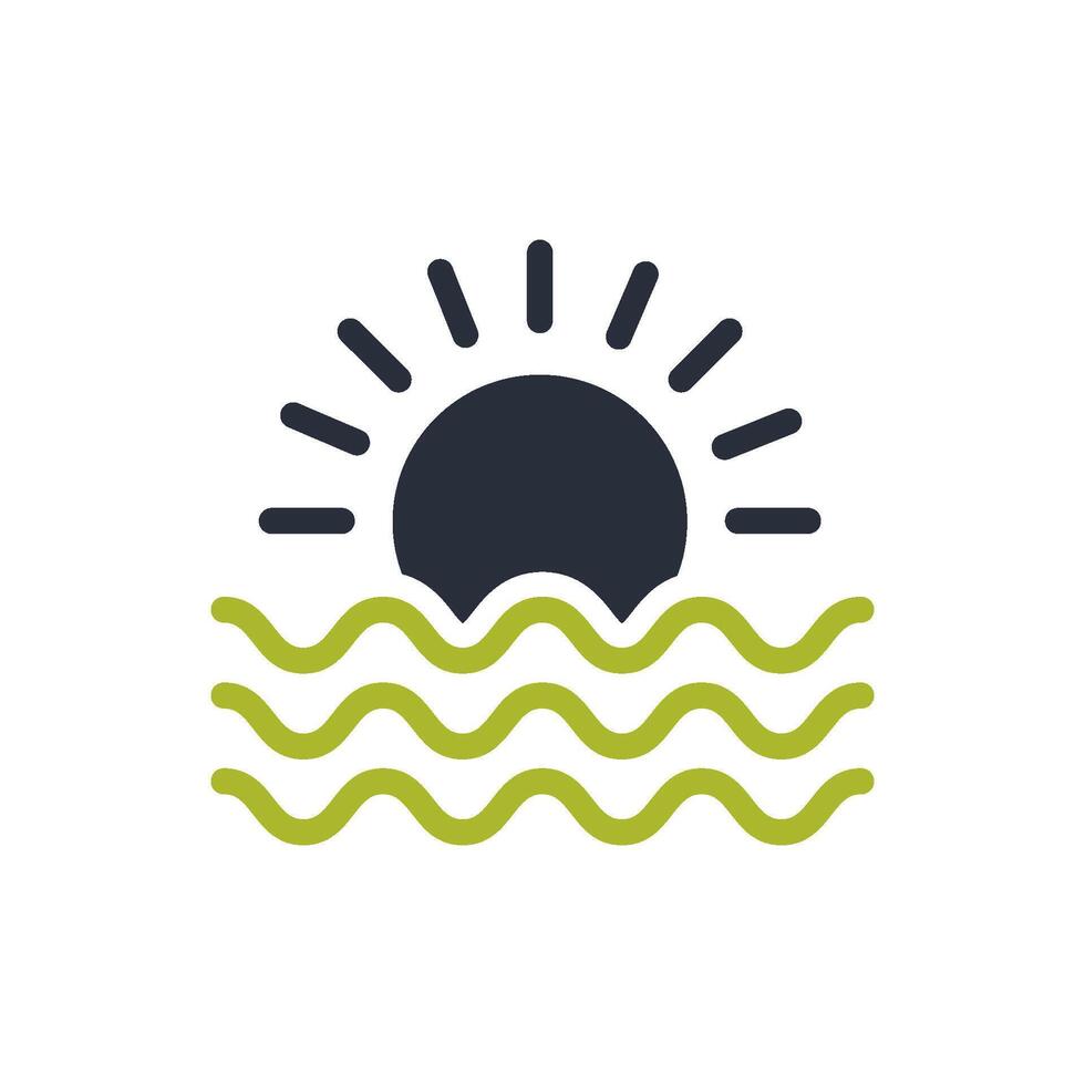 A captivating icon depicting the sun either rising or setting gracefully over tranquil ocean waves, symbolizing relaxation, serenity, tranquility, and peace in a soothing, serene spa environment vector