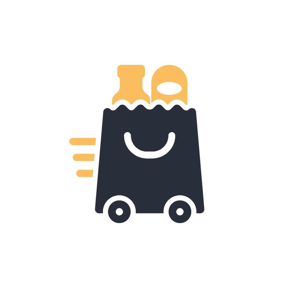 A icon representing ondemand grocery delivery, featuring a stylish shopping bag and bottles, symbolizing fast, efficient, and convenient shopping experiences for customers vector