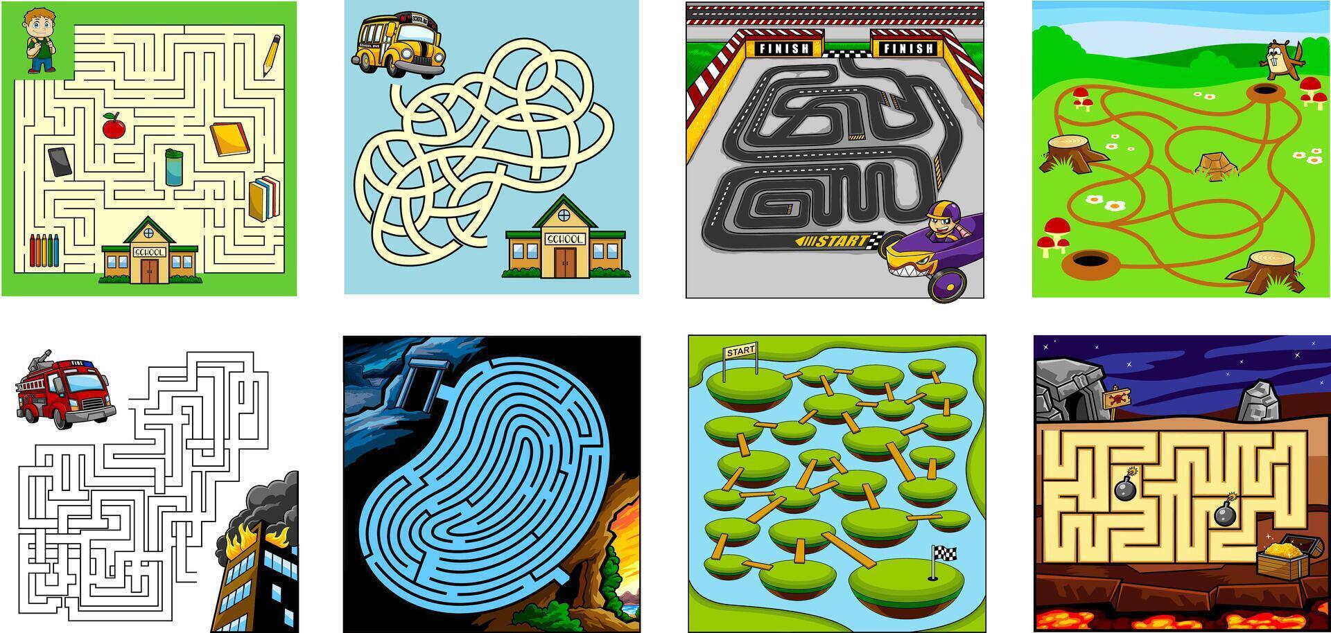 Set of Colorful Maze Games for Brain Training vector