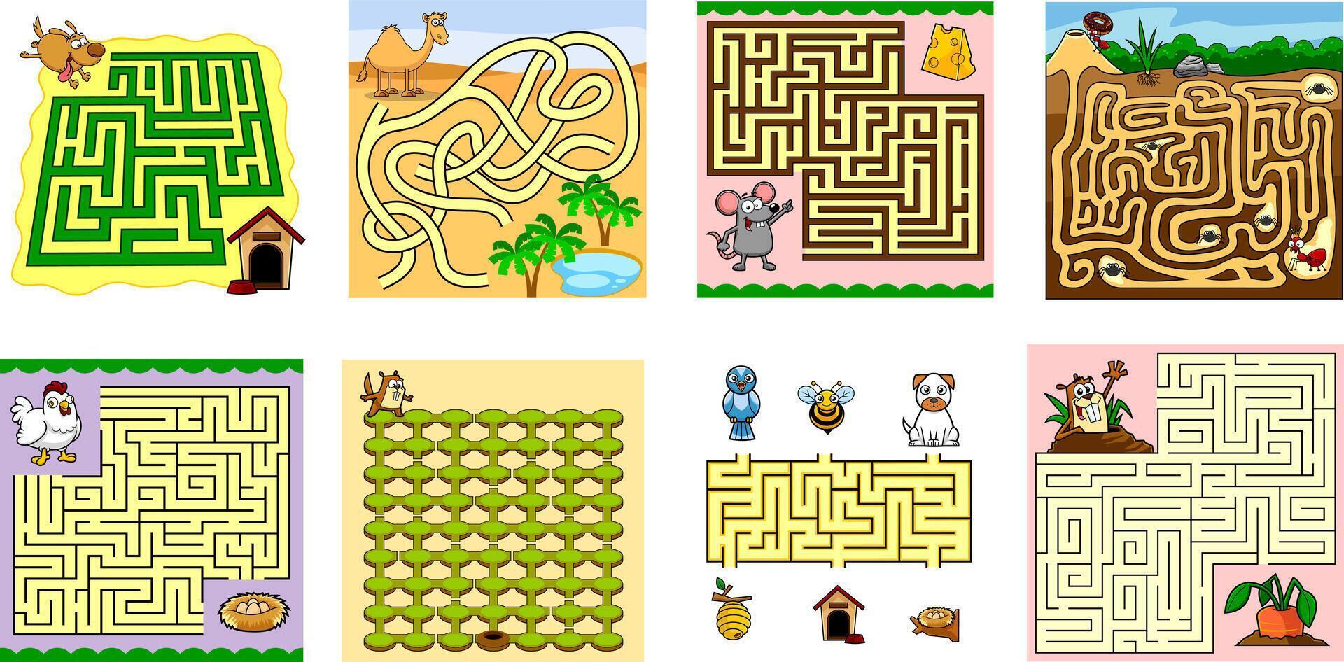 Fun Maze Puzzle Collection for Brain Development , Ideal for Kids and Early Learners vector
