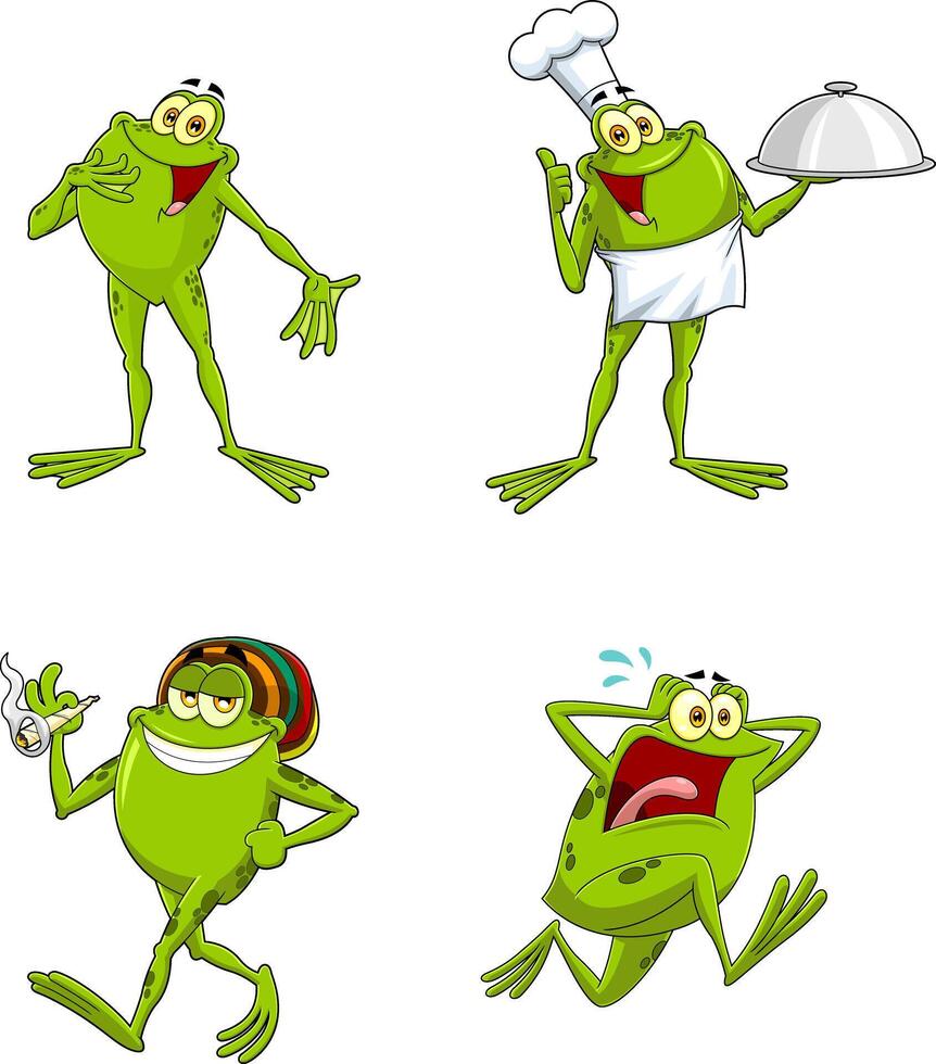 Funny Cartoon Frogs in Different Expressions and Costumes vector