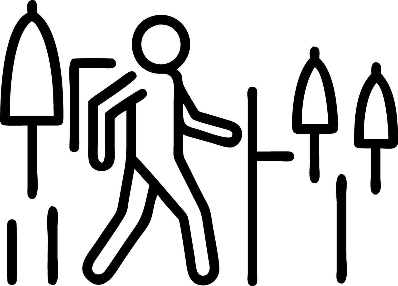 Walker moves trunk maze timber pillars mute outside clang chest loosens head clears soft ease vector