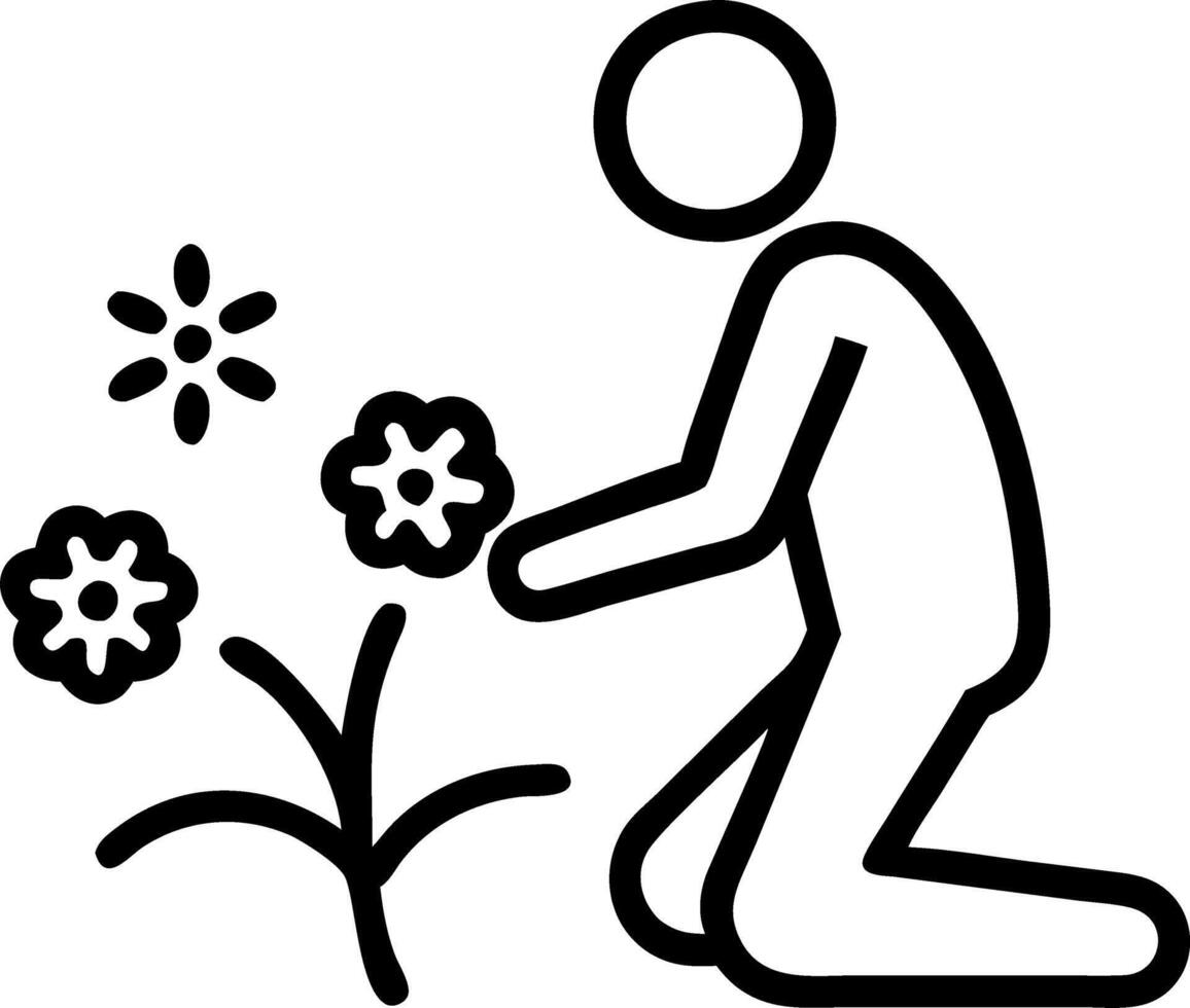 Visitor kneels lush patch petals nod vibrant tones brush senses faint scents unlock gentle smiles vector