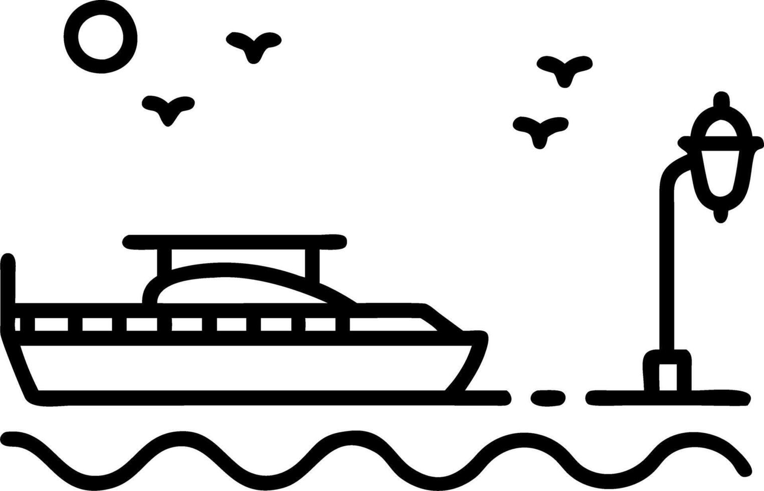 valentine evening cruise docked sleek boat glowing lanterns gentle waves distant lights vector