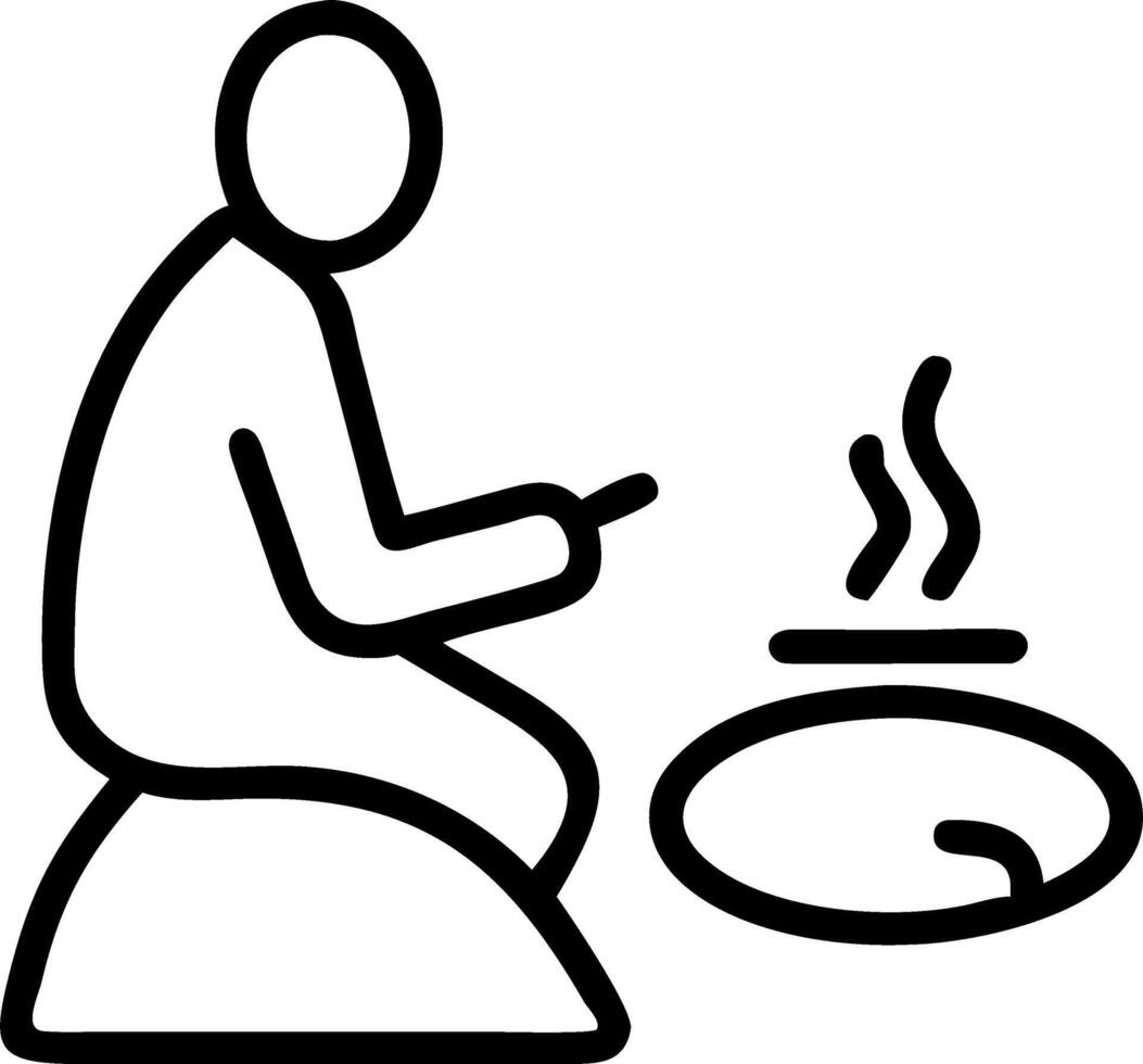 Monk settles stone perch faint chime hums ear canals still posture draws inner warmth purity vector