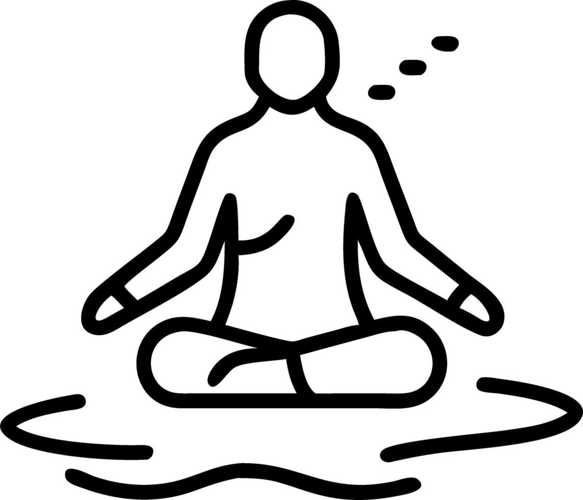 Monk hovers stone pad posture straight slow exhales chest unknots hue shifts mild quiet floods sinew vector