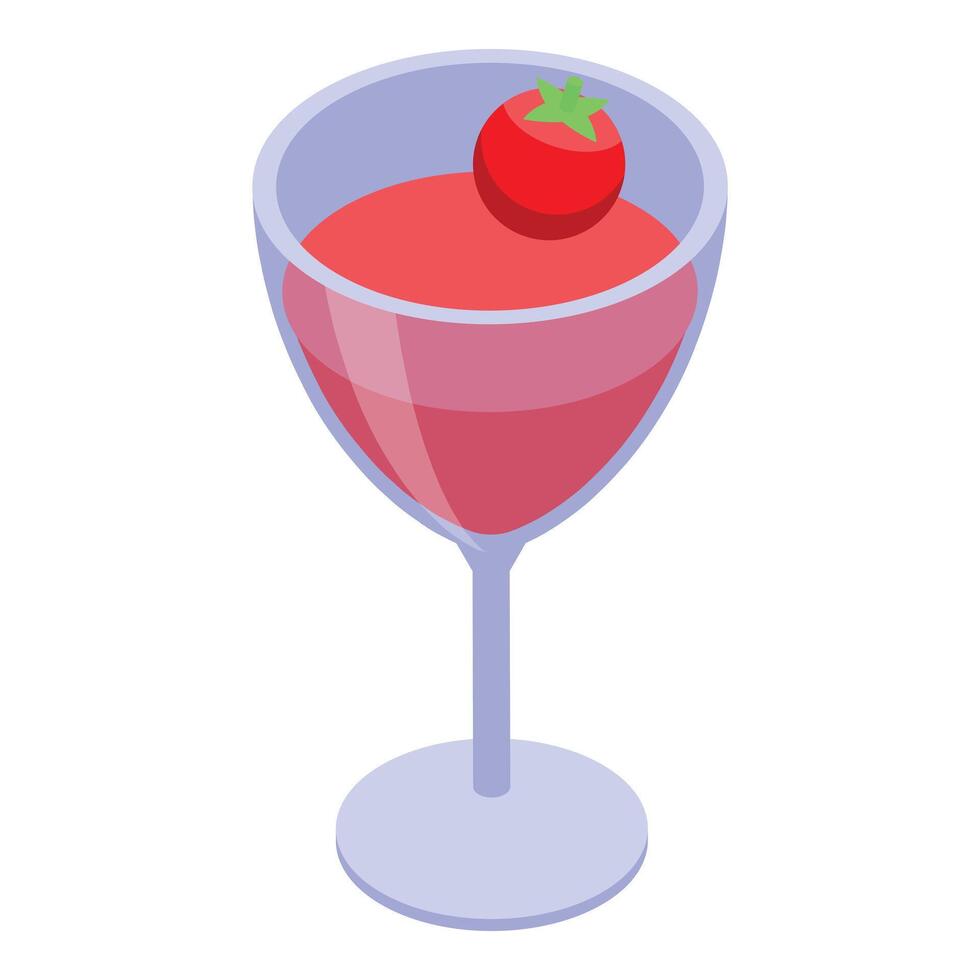 Glass of tomato juice with ripe tomato on top isometric view vector