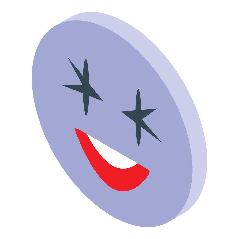 Dreaming emoji face with stars in its eyes isometric icon vector