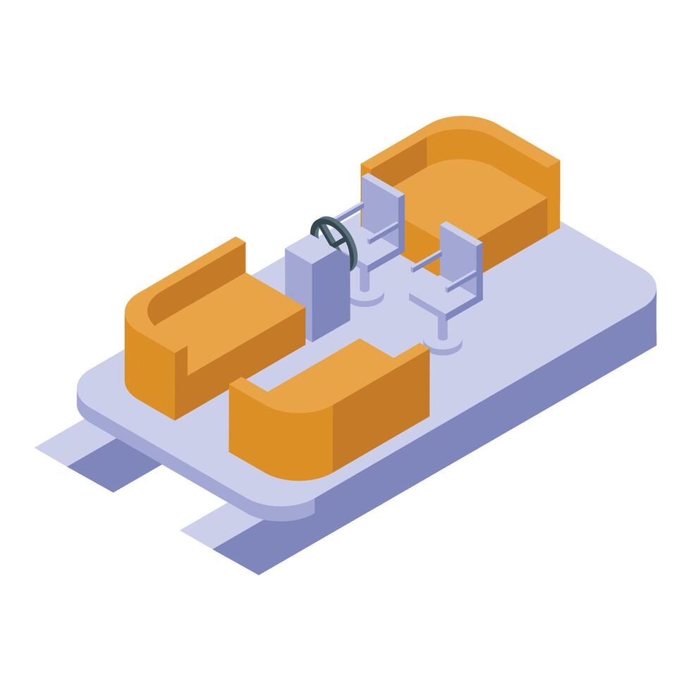 River boat moving on water with steering wheel and seats vector
