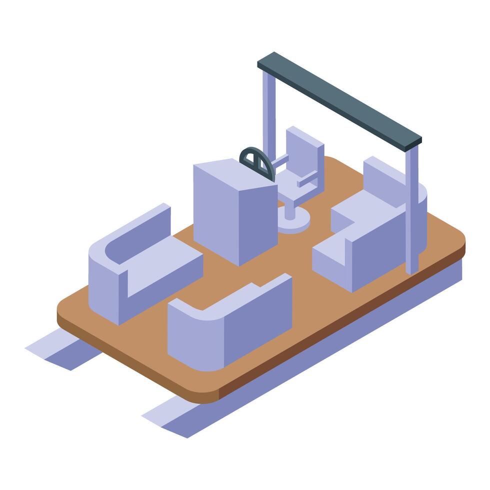 Modern pedal boat with steering wheel and seats, isometric view vector