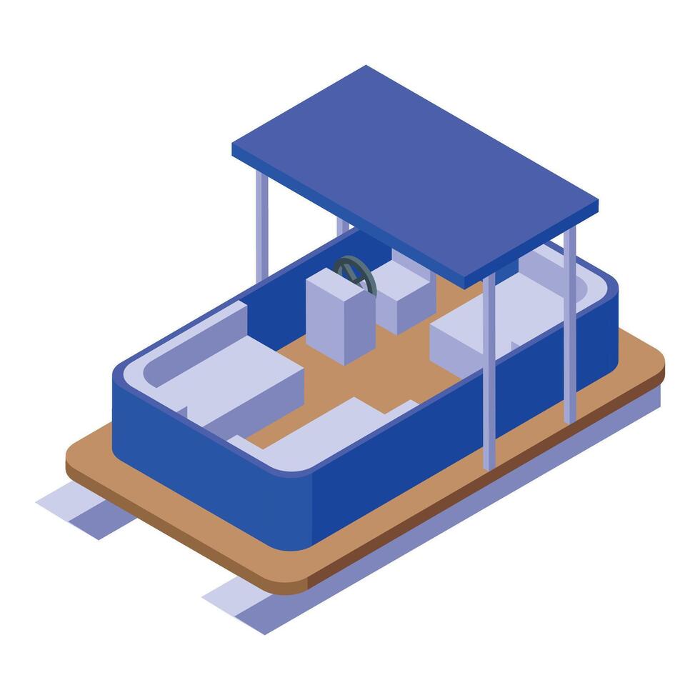 Modern pedal boat with canopy floating on water, isometric view vector
