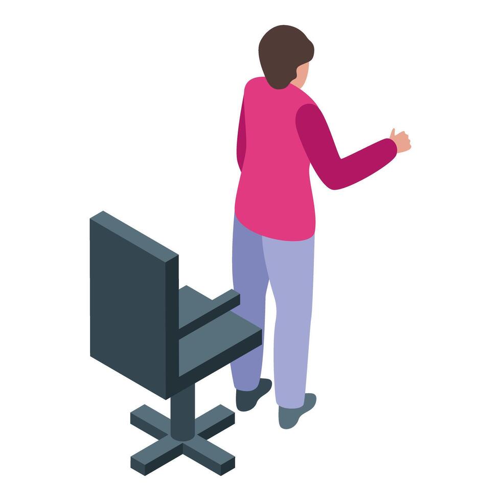 Office worker gesturing near his chair, isometric view vector