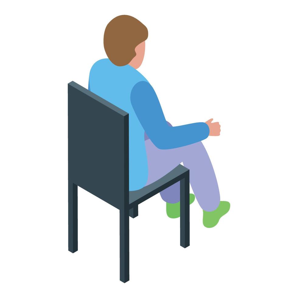Businessman sitting on chair back view, isometric projection vector