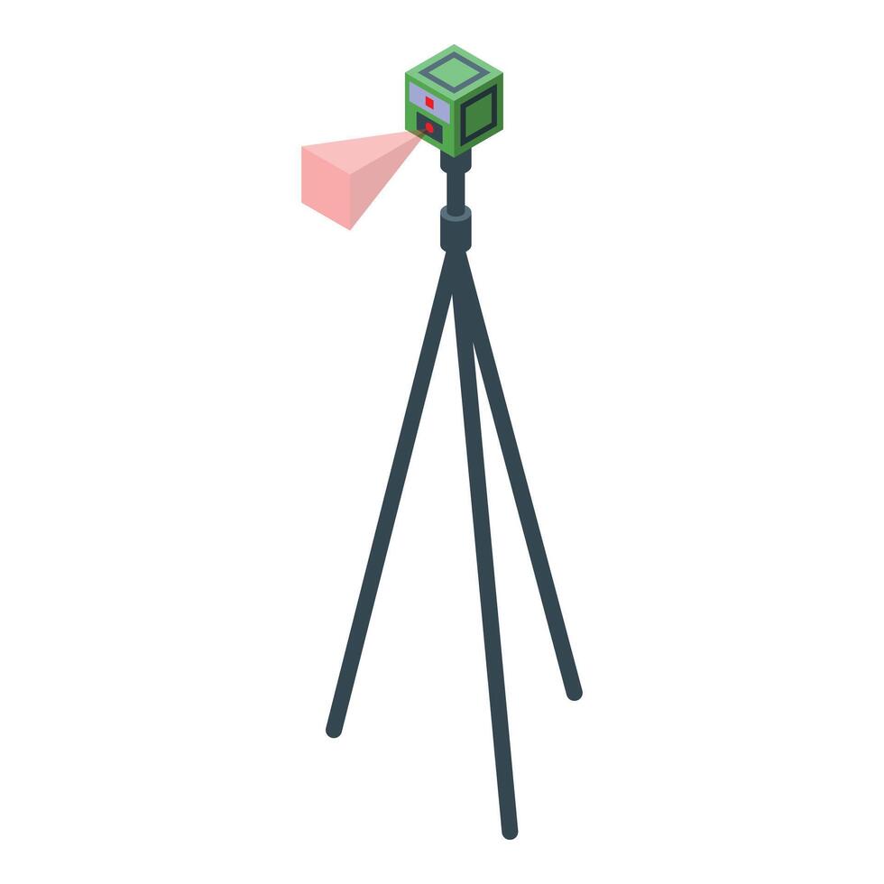 Laser level on tripod emitting light beam, isometric projection vector
