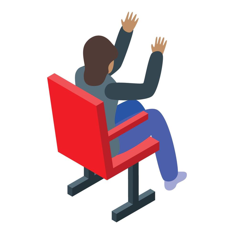 Spectator sitting on red stadium chair waving hands vector