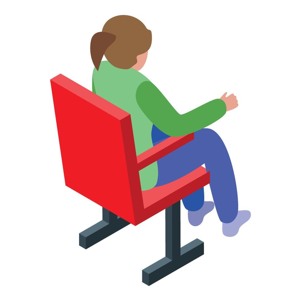 Woman sitting on red cinema or theater chair watching a movie or show vector