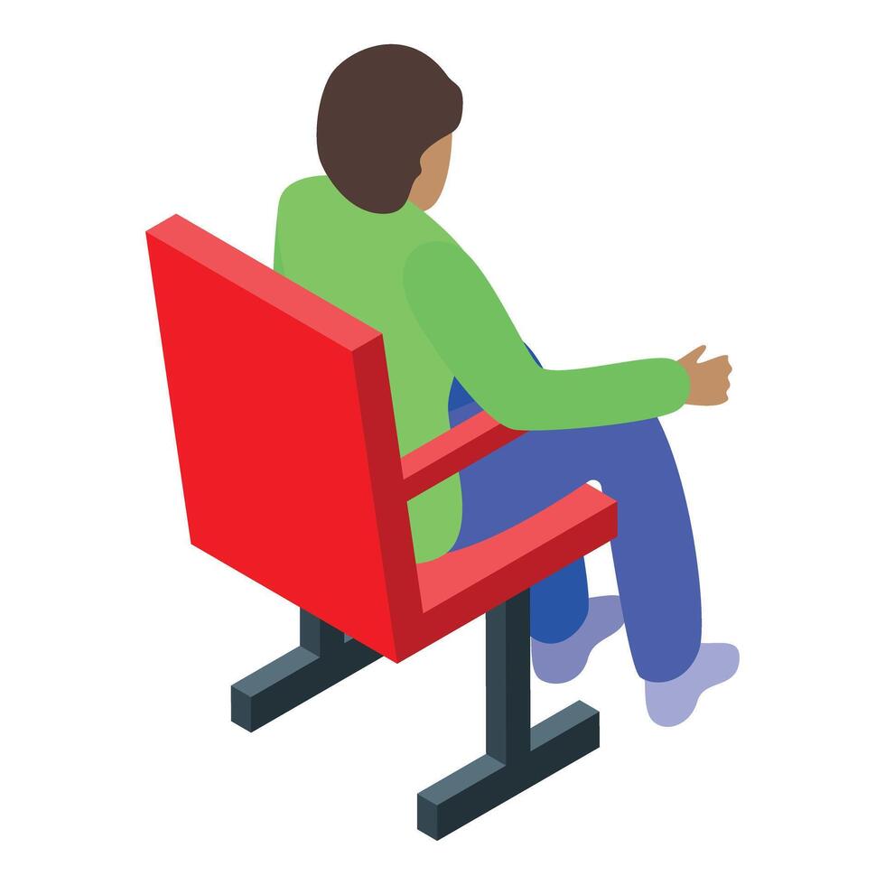 Man sitting on red cinema or theater chair watching movie vector