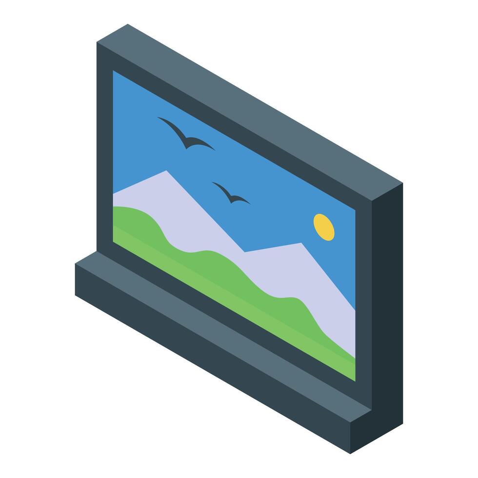 Modern digital photo frame showing mountain landscape with flying birds vector
