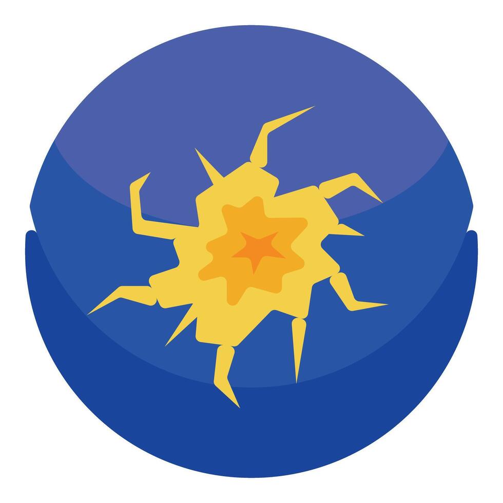 Yellow virus or bacteria contained in a blue circle, microbiology and virology concept vector