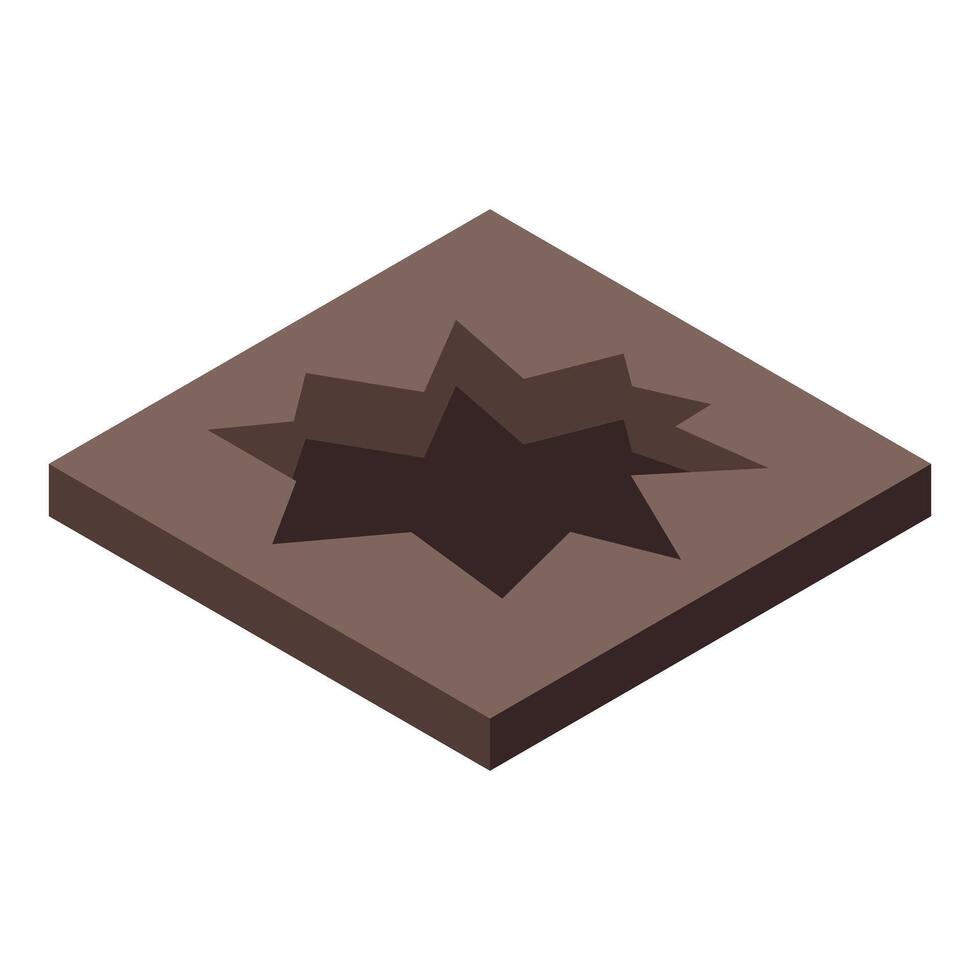 Square piece of earth showing a deep crater after bombing vector