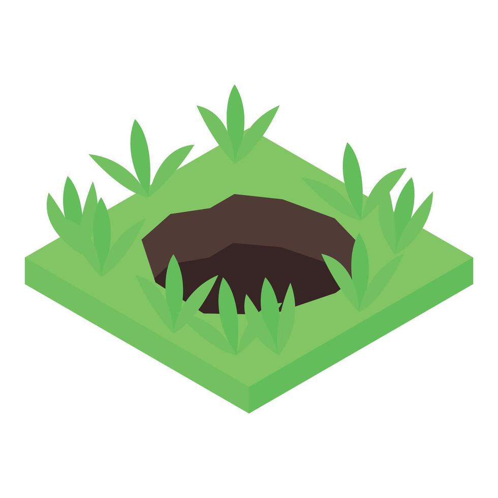 Isometric hole ground pit covering surrounded by grass blades vector
