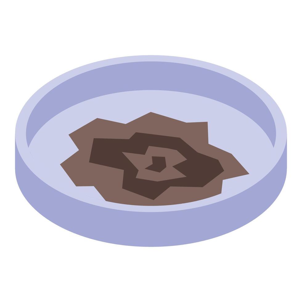 Petri dish containing brown bacteria colony growing on agar, microbiology experiment vector