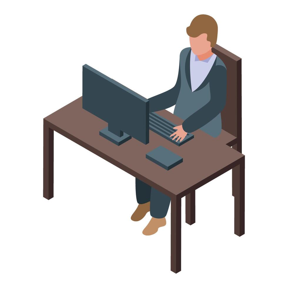 Office worker typing on keyboard using desktop computer vector