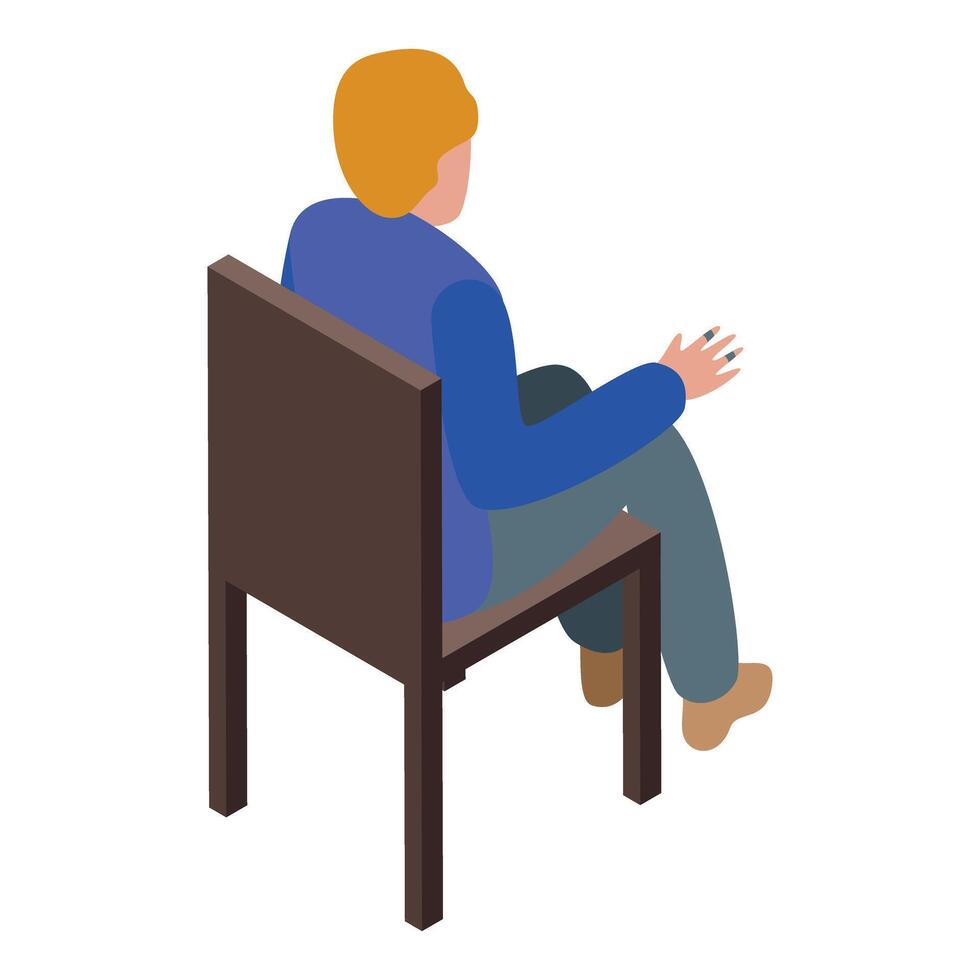 Businessman sitting on chair back view isometric icon illustration vector