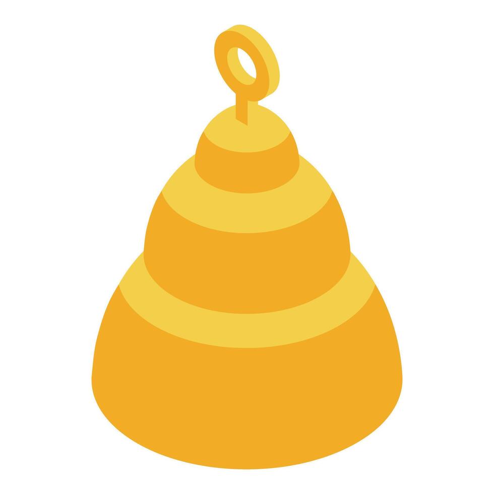 Golden christmas bell ornament hanging with isometric projection vector