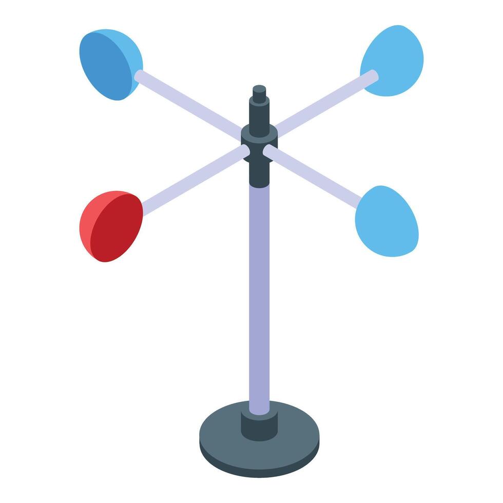Colorful anemometer measuring wind speed and direction isometric icon vector