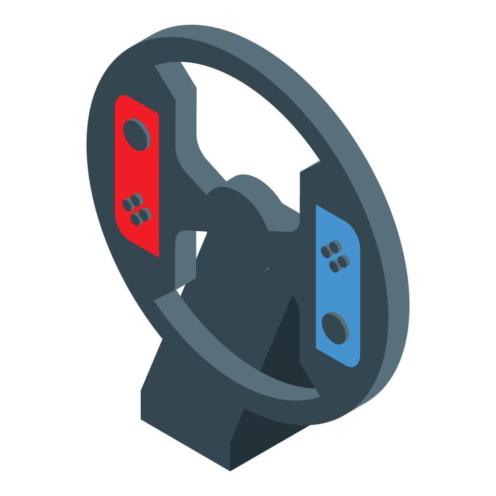 Gaming steering wheel with red and blue controllers providing immersive driving experience vector