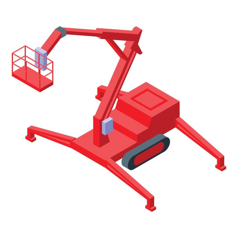 Red cherry picker is reaching high in the sky for maintenance vector