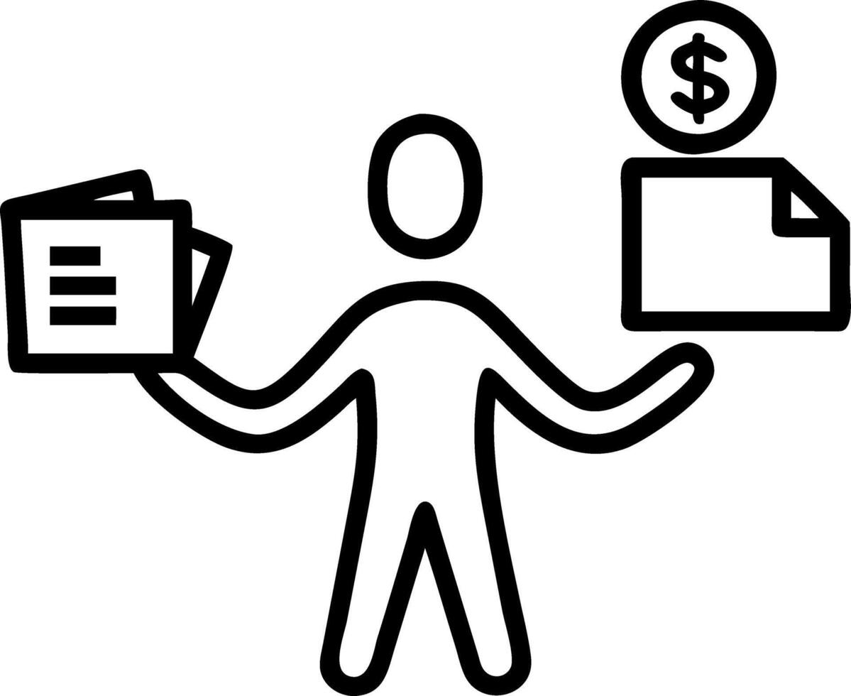 Freelancer in bare loft scans invoices confronting tax for independent contractors balancing duties with flexible income vector