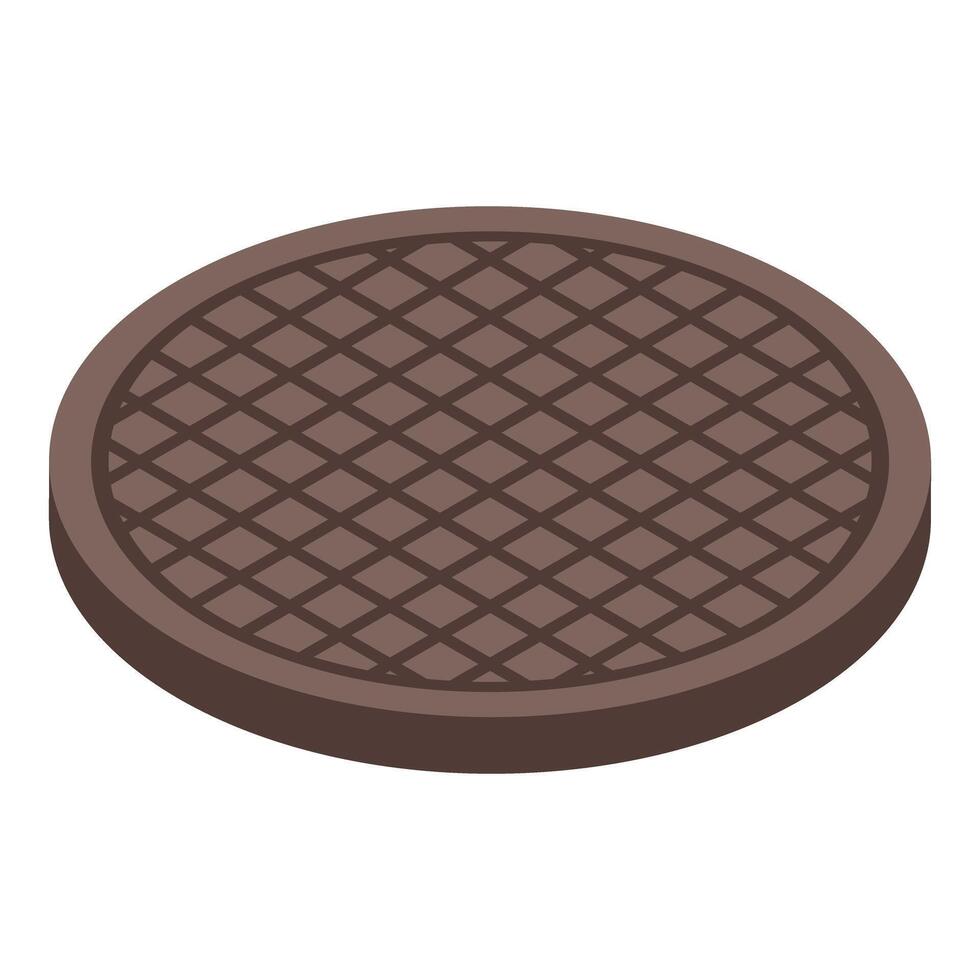 Round metal manhole cover closing sewer entrance vector