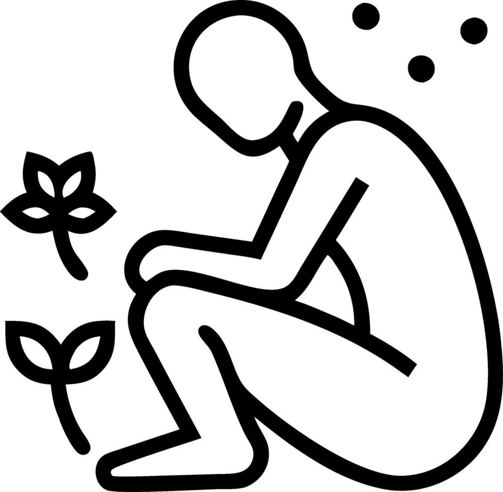Figure crouches lush enclave petals nod faint aroma threads chest relaxes gaze drifts color mosaics vector