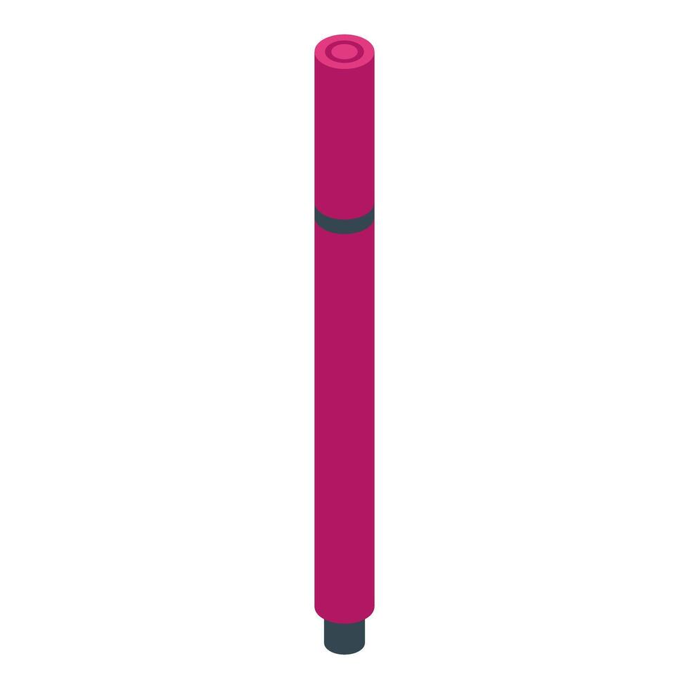 Closed red marker pen standing upright, isometric projection vector
