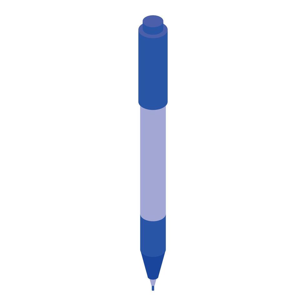Blue pen standing on white background in isometric view vector