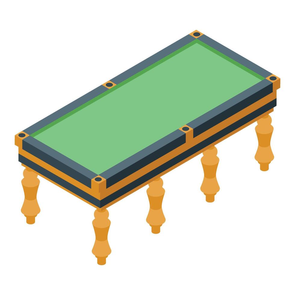 Empty billiard table with green surface and ornate wooden legs in isometric view vector