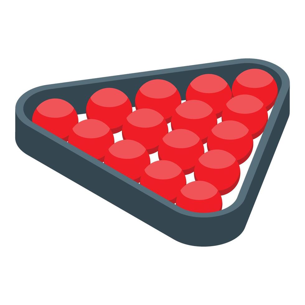 Red snooker balls resting on a triangular frame, ready for the break vector
