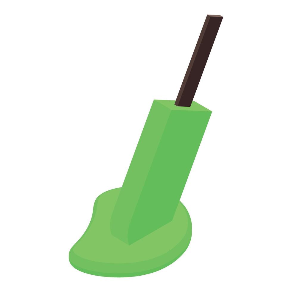 Green popsicle melting on white background with wooden stick vector